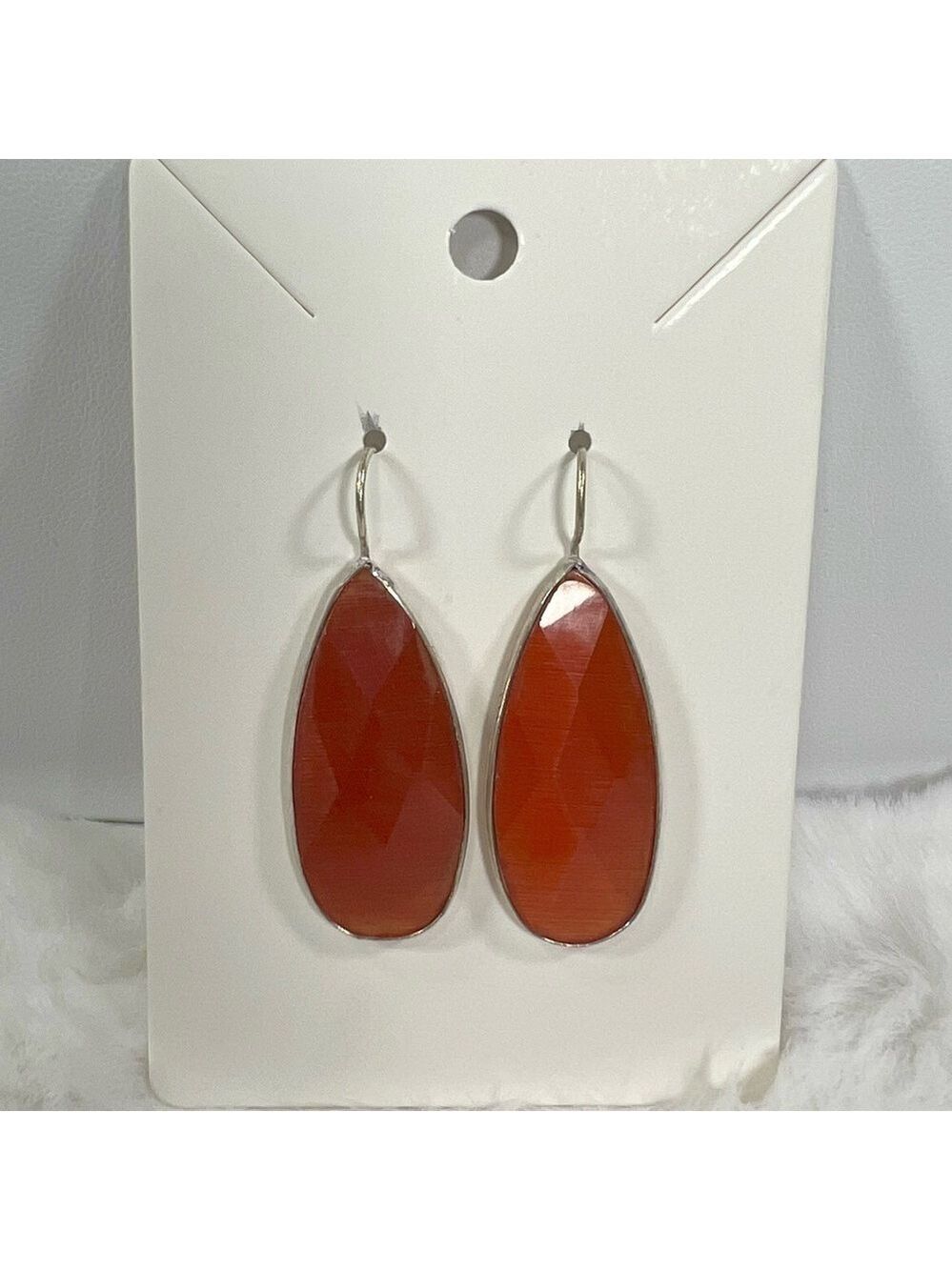 Cat Eye Orange 925 Synthetic Stone Earrings